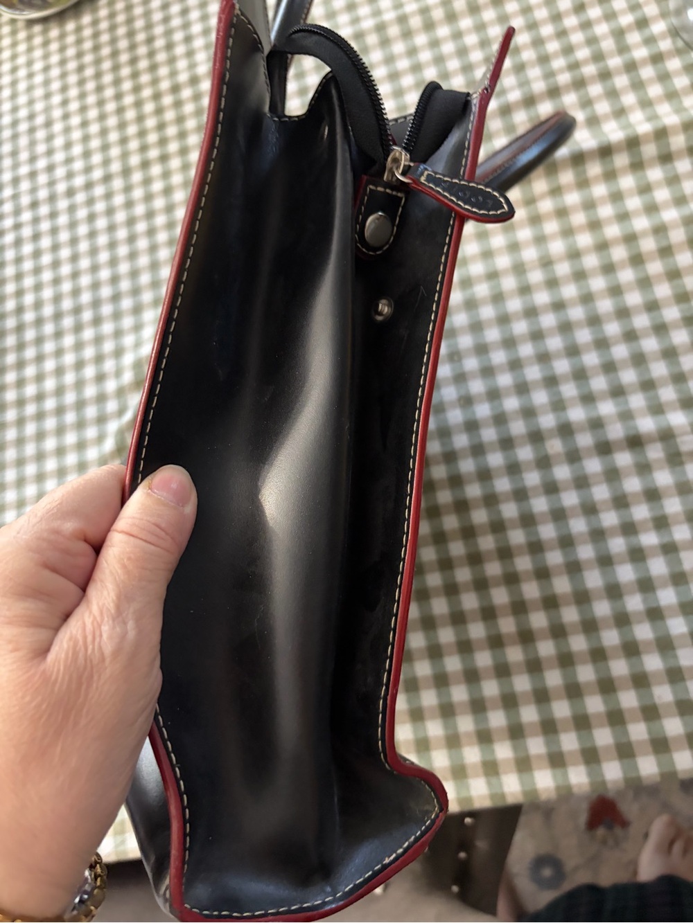 Lodis Black Leather Laptop Tote with Red Piping - Picture 8 of 9